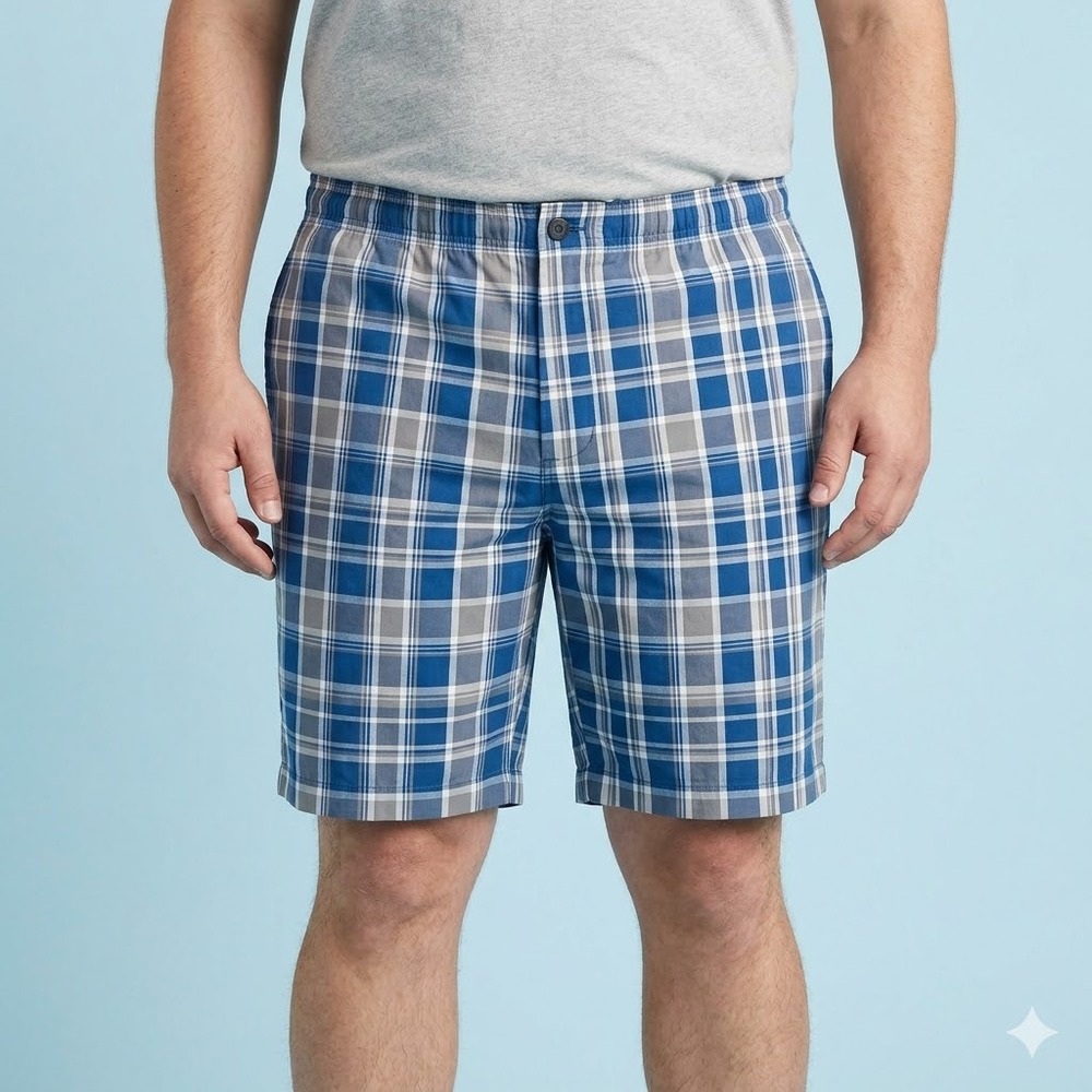 Dockers D4 Relaxed Fit Plaid‎ Chino Shorts W42 Blue Grey White